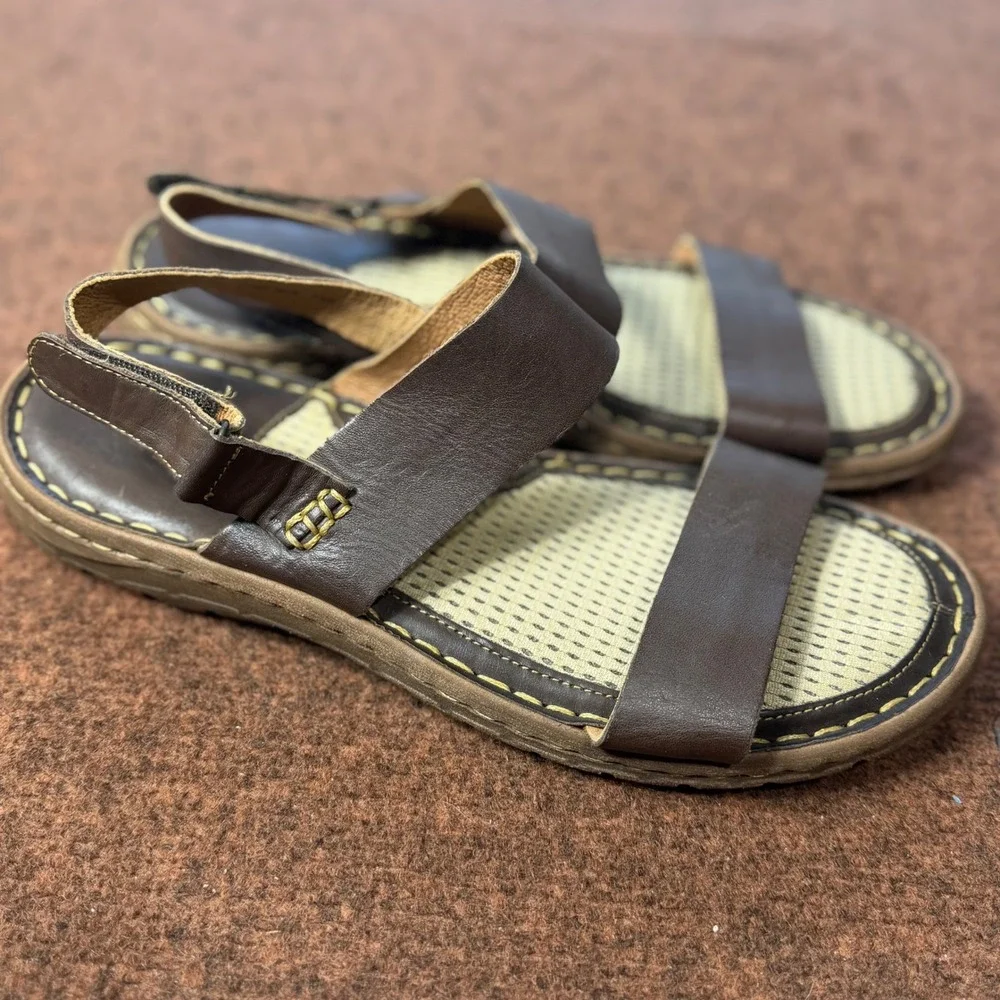 Born Mens Brown Leather Slingback Sandals Handcrafted Comfort Shoes 71143 MW